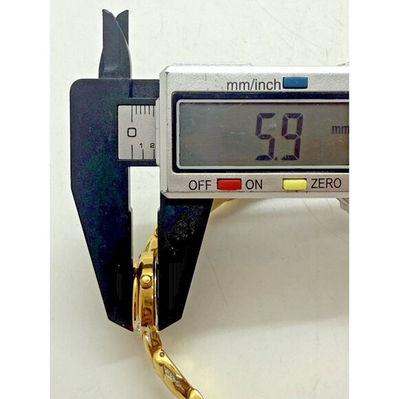 Vtg Caravelle by Bulova Quartz Womens Oval Watch Two Tone Black Face Rhinestones - Picture 7 of 7